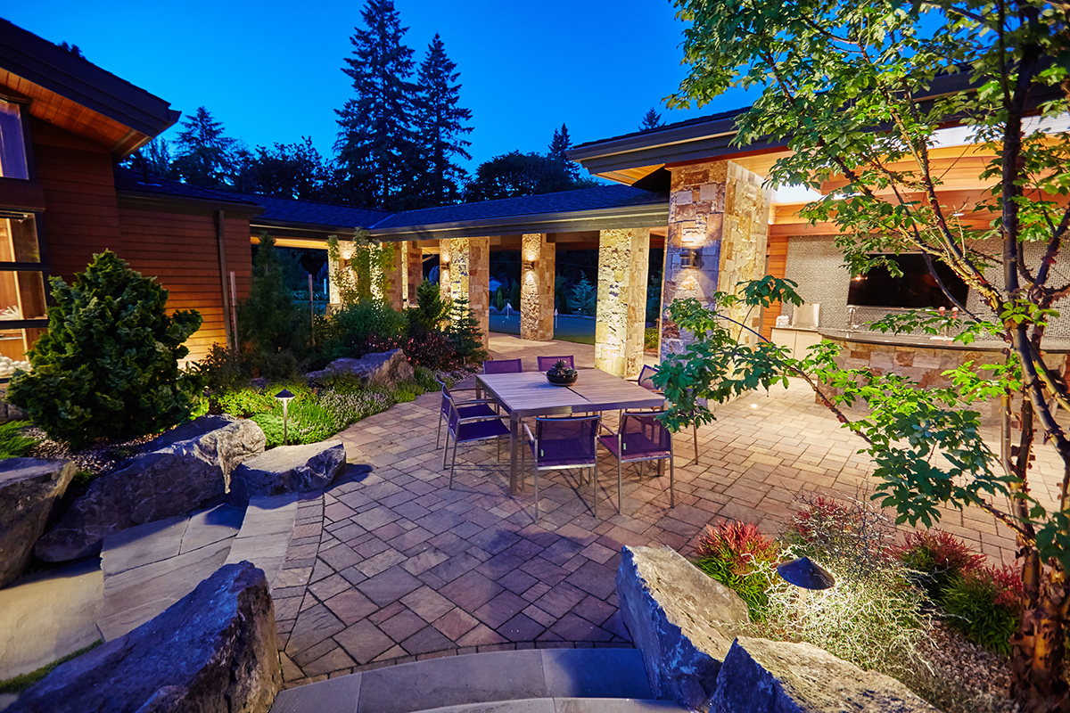 outdoor living patio in the evening outdoor living patio in the evening
